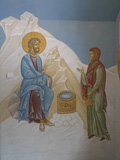 Настенные росписи в водосвятной часовне, выполнены игуменией монастыря Елизаветой, Христос и Самарянка у колодца